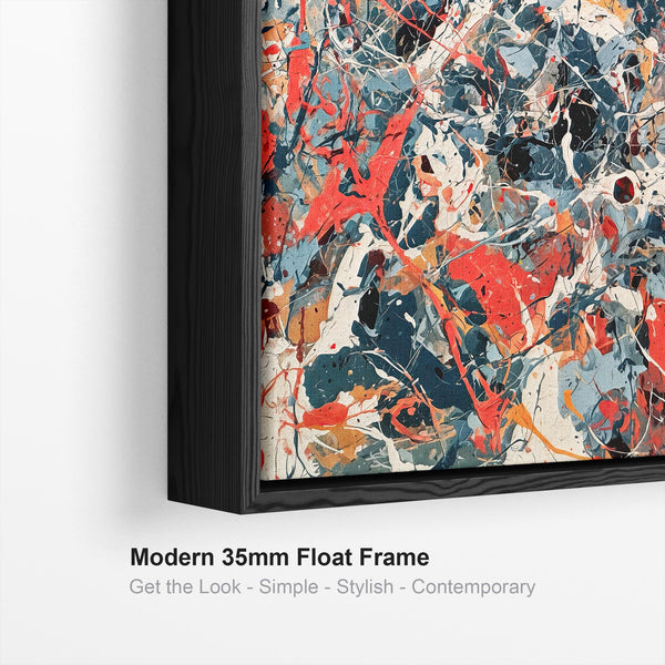 Large Jackson Pollock Inspired Framed Canvas Art - Slate Storm