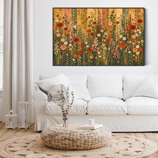 Colourful Floral Meadow Gustav Klimt inspired Framed Canvas Art