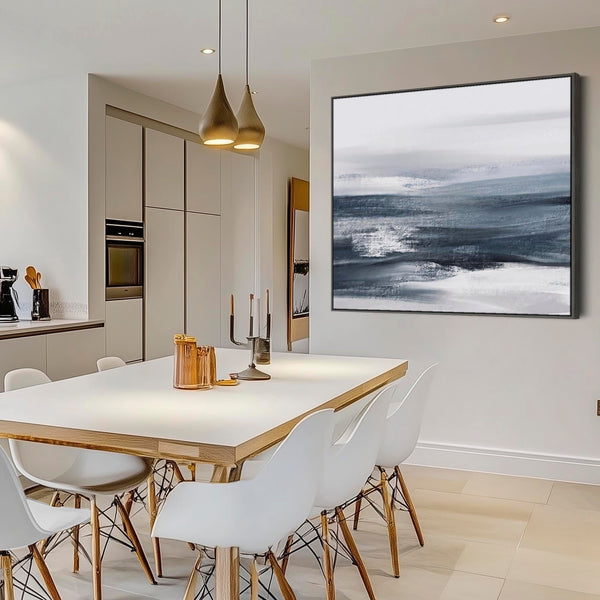 Extra Large Blue Grey Abstract Framed Wall Art Canvas - Deep Ocean Tide