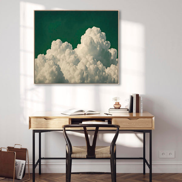 Large Emerald Green Clouds Framed Wall Art Canvas