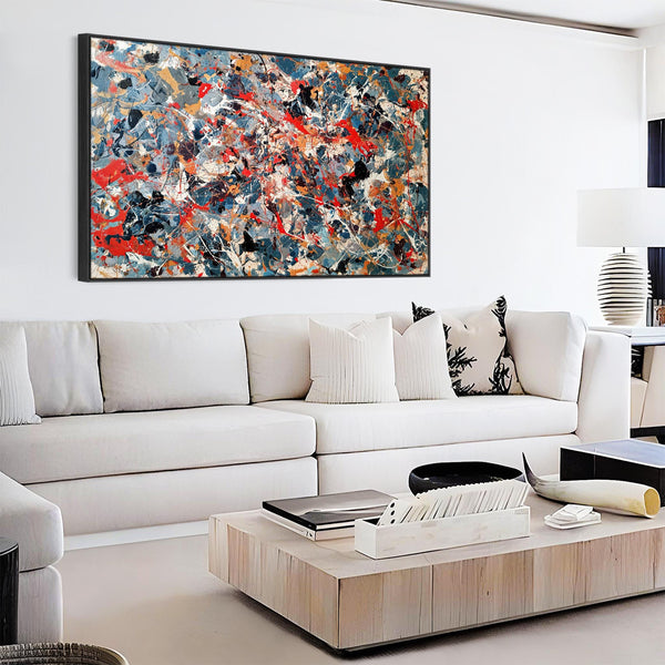 Large Colourful Jackson Pollock Inspired Framed Canvas - Flux