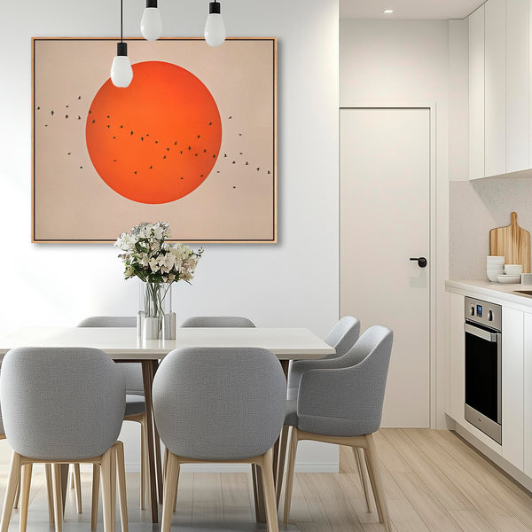 Rust Orange Moon Japandi Framed Canvas - Frame Included