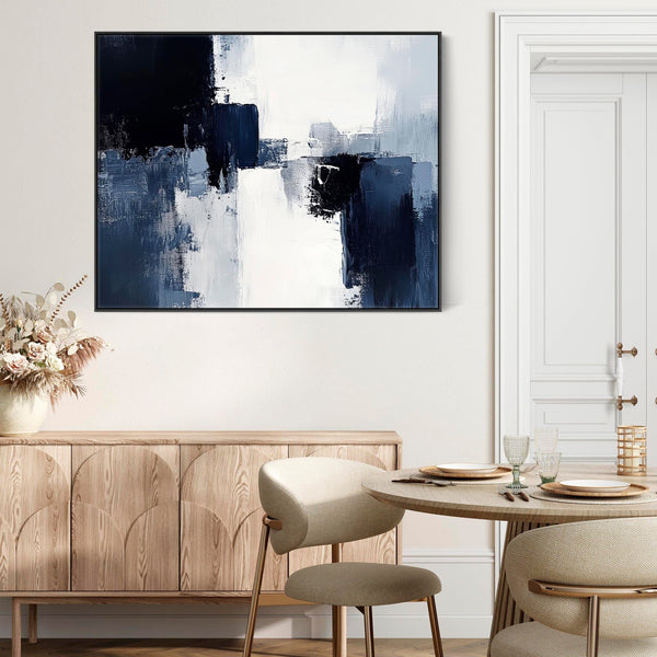 Blue White Abstract Canvas Art Framed - Glacier Divide