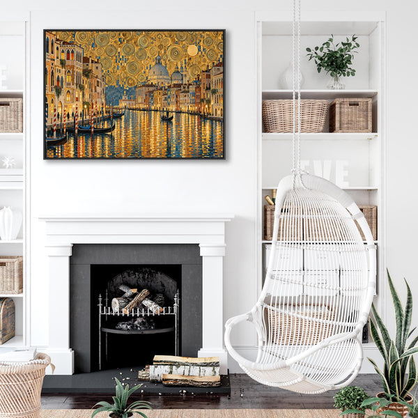 Golden Yellow Gustav Klimt inspired Framed Canvas - Venice Glow