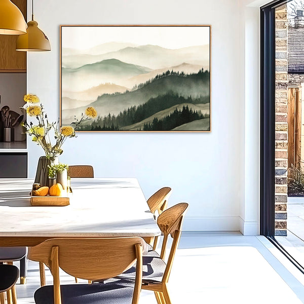Living Room Framed Landscape Wall Art for Lounge - Green Aura