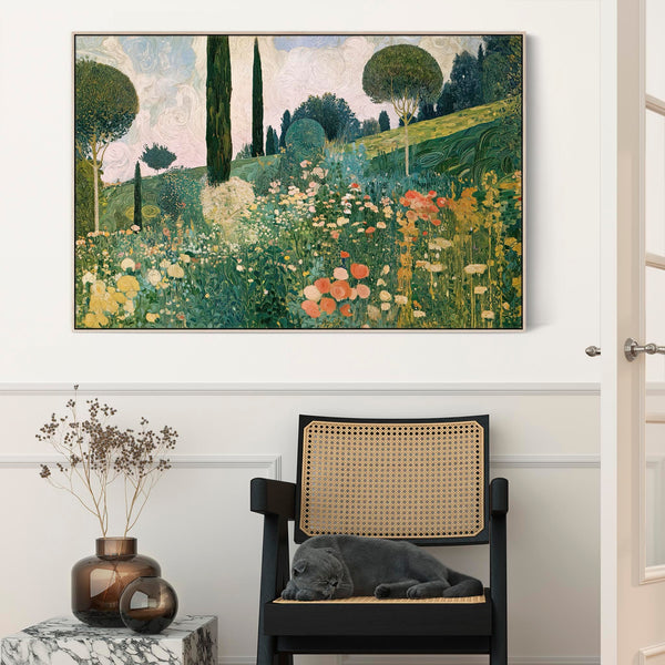 Gustav Klimt Inspired Summer Meadow Framed Landscape Canvas Art