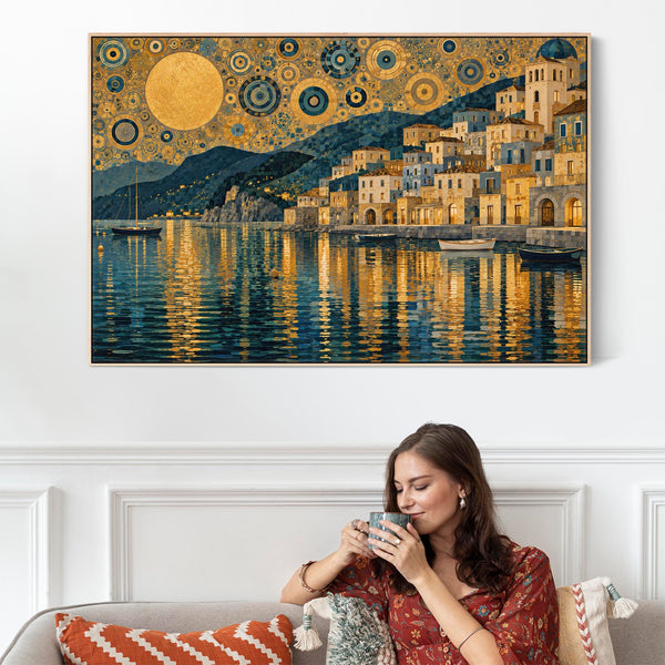 Blue Yellow Framed Canvas Art Gustav Klimt inspired - Twilight