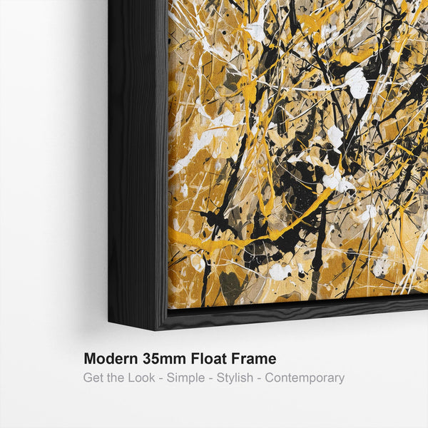 Jackson Pollock Drip Style Art XL Framed Mustard Yellow Canvas