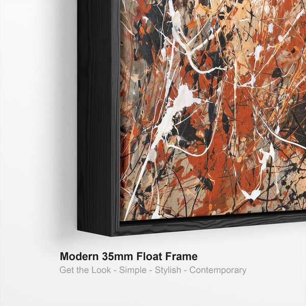 Orange Rust Cream Framed Canvas Jackson Pollock Style Abstract