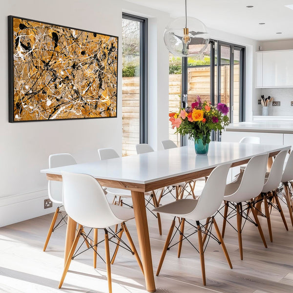 Extra Large Framed Mustard Canvas - Jackson Pollock Style Art