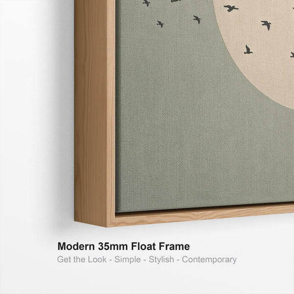 Japandi Moon - Flight Birds - Framed Canvas - Sage Green