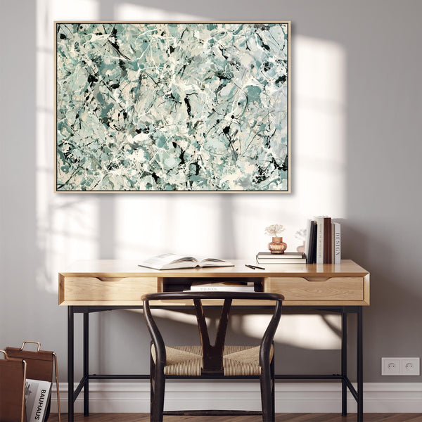 Light Sage Green Abstract Framed Art Jackson Pollock Inspired