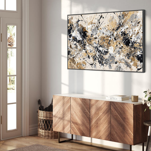 Extra Large Living Room Framed Canvas Neutral Black Lounge Art