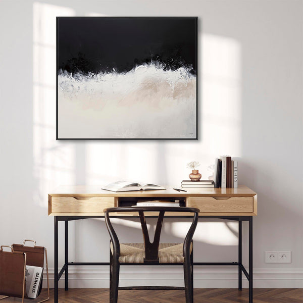 Cream Beige Black Framed Abstract Artwork Canvas Neutral Tide