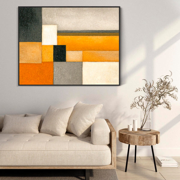 Big Mustard Yellow Orange Abstract Artwork Framed - Ochre Blend