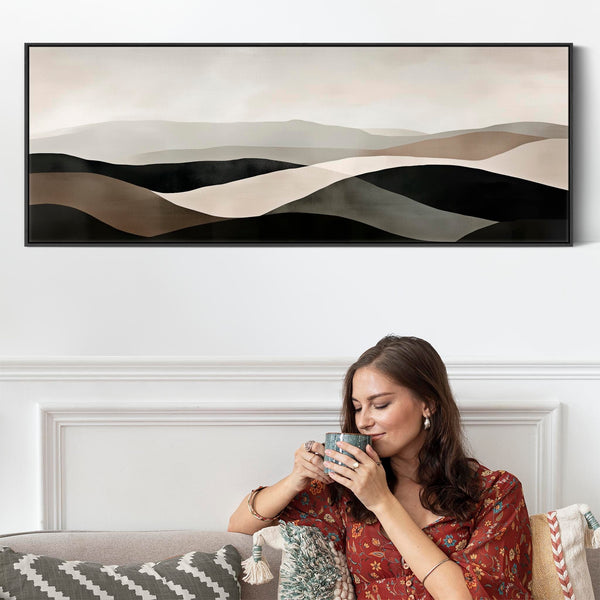 Green Sage Framed Horizontal Wall Art Panoramic Landscape - Rolling Hills