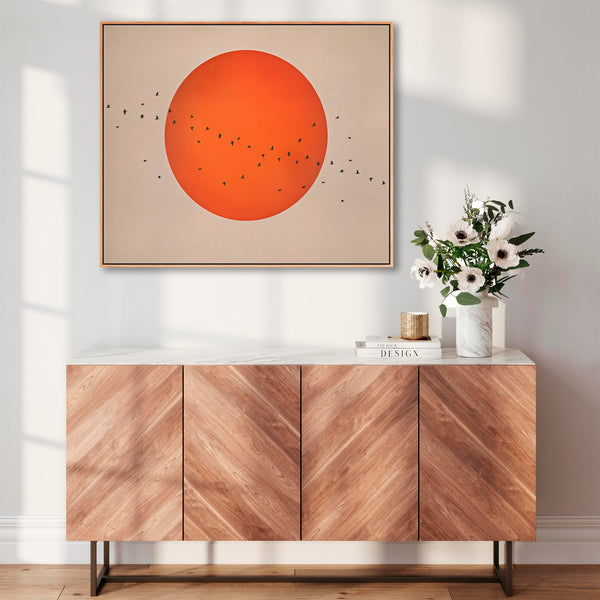 Rust Orange Moon Japandi Framed Canvas - Frame Included