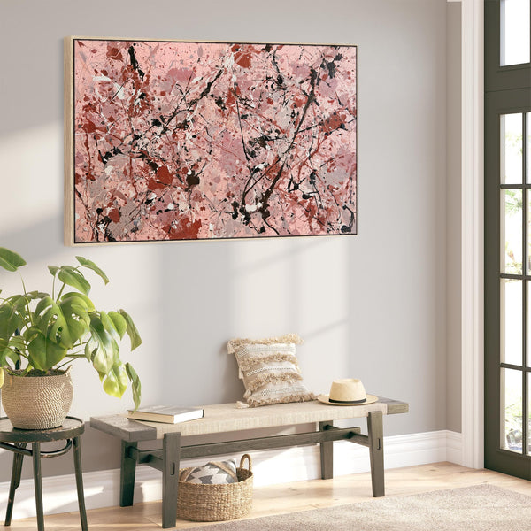 Salmon Pink Abstract Framed Wall Art Canvas - Blush Storm
