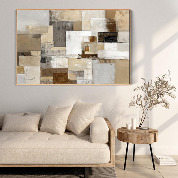 Soft Brown Cream Framed Canvas Picture - Warm Harmony Contrast