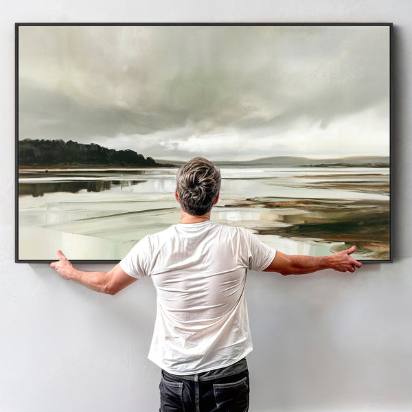 Storm Grey Cream Framed Canvas Print - Budle Tides Coastal Art