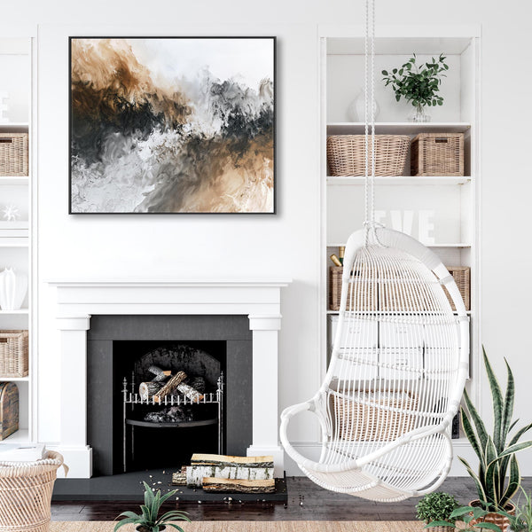 Brown Grey Abstract Wall Art - Tan Aura - Framed Artwork