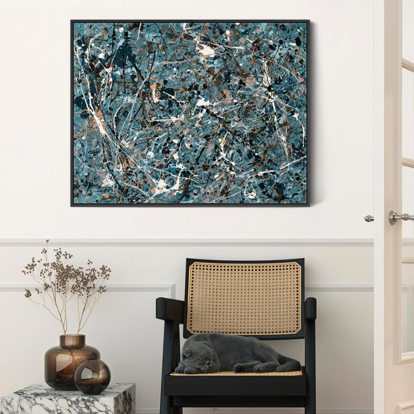 Large Teal Blue Abstract Splash Framed Wall Canvas - Ecstatic