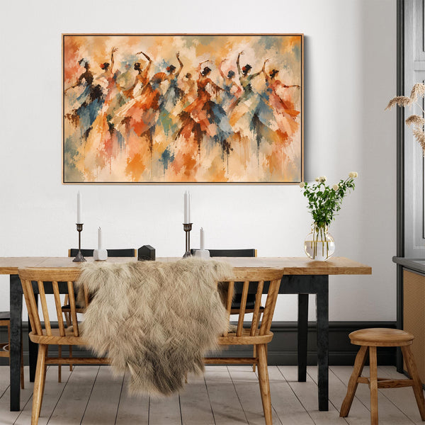 Terracotta Cream Blue Dancers Framed Canvas Art - Flamenco