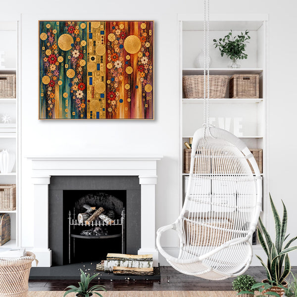 Unusual Bright Gustav Klimt inspired Framed Canvas - Colourful