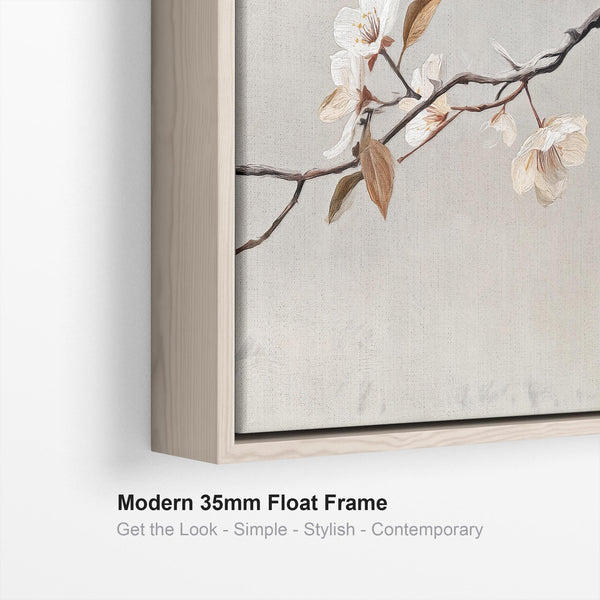Warm Scandi Neutral Framed Blossom Wall Art for lounge - Tawny