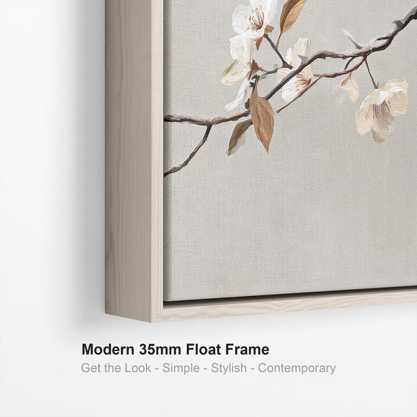 Warm Scandi Neutral Framed Blossom Wall Art for lounge - Tawny