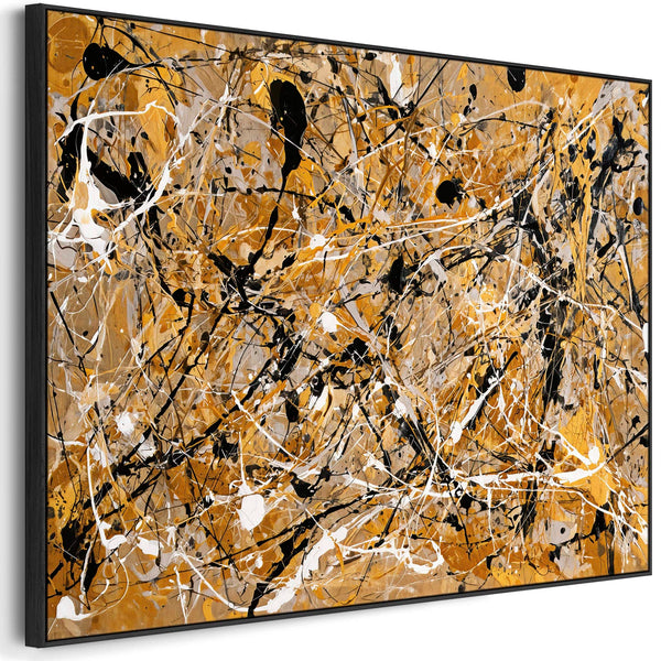 Extra Large Framed Mustard Canvas - Jackson Pollock Style Art