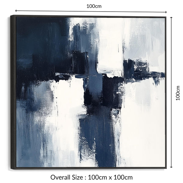 Blue White Abstract Artwork Framed Square XL - Midnight Axis