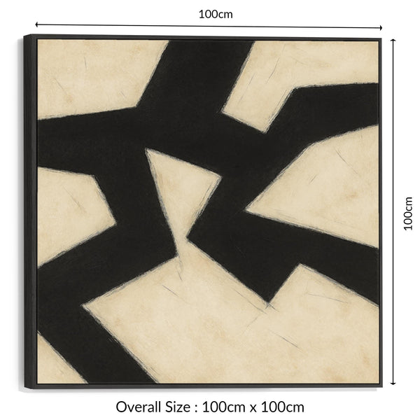 Beige Black Abstract Artwork Canvas Framed - Neutral Pathways