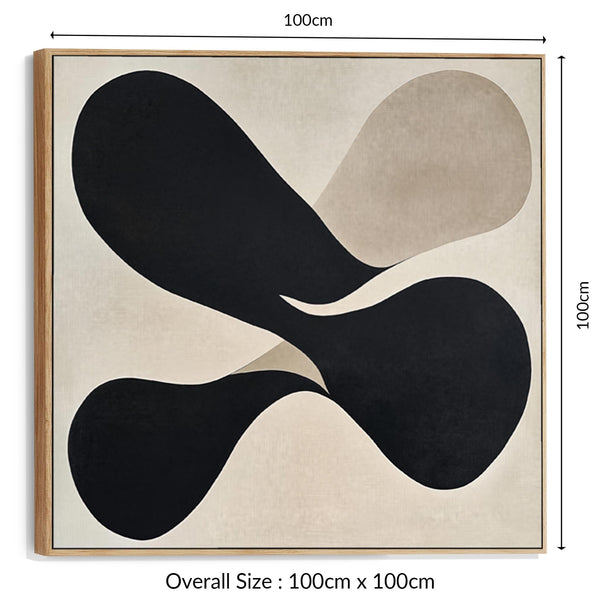 Large Hallway Beige Black Neutral Wall Art Framed - Symmetry Eclipse