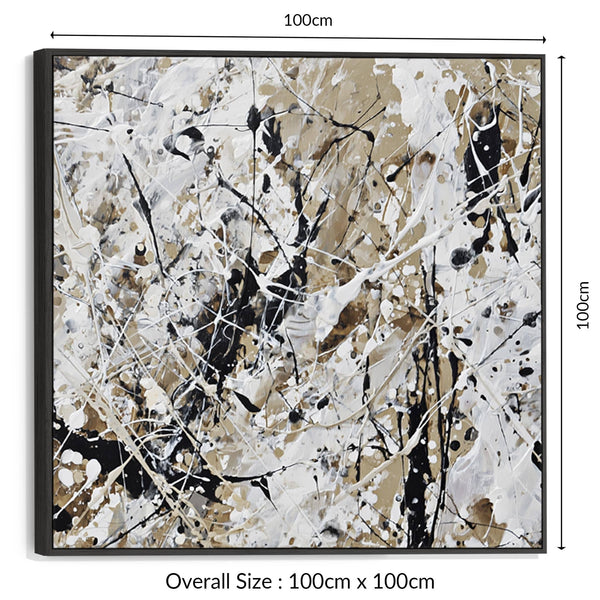 Cream Black Jackson Pollock Style Abstract Artwork Framed Neutral Impact