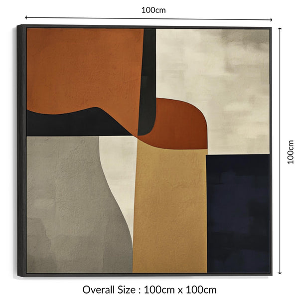 Large Orange Rust Mid Century Abstract Framed Artwork Canvas