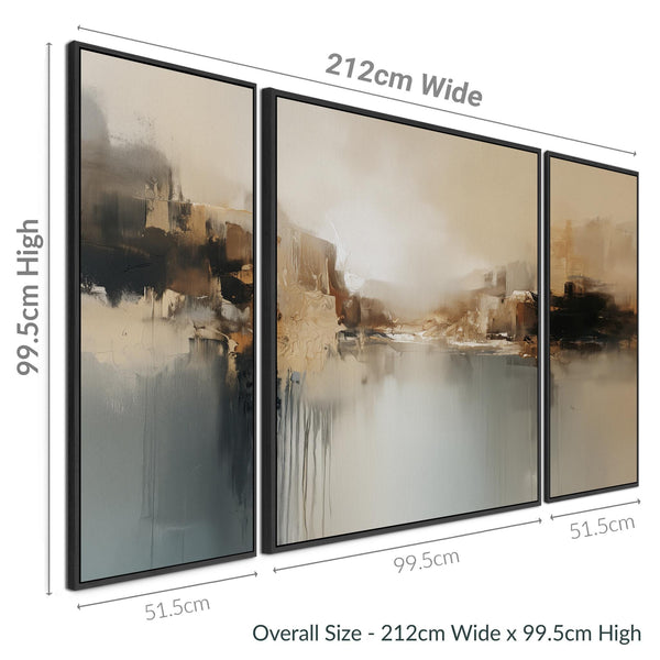 Extra Large Set of 3 Abstract Teal Reflections Tri on Canvas