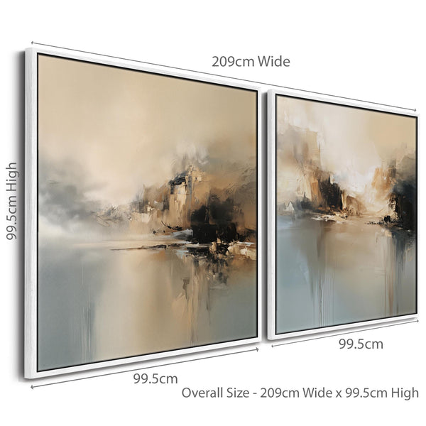 Pair of Oversized Framed Canvases Teal Illusion - Set of 2