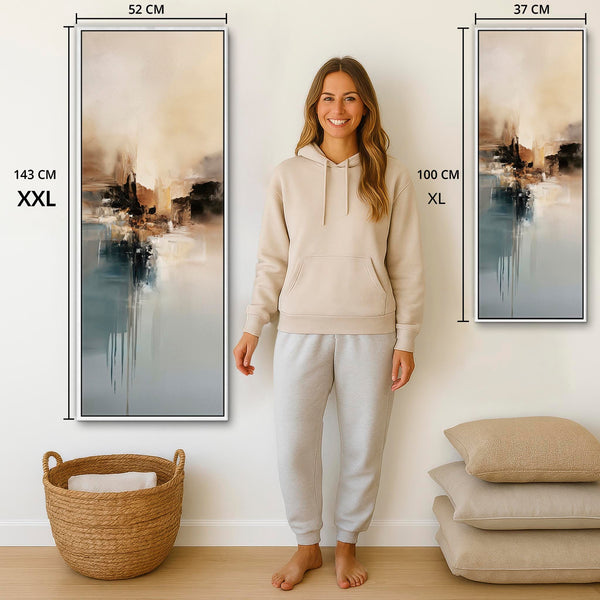 Tall Upright Framed Abstract Canvas - Teal Haze