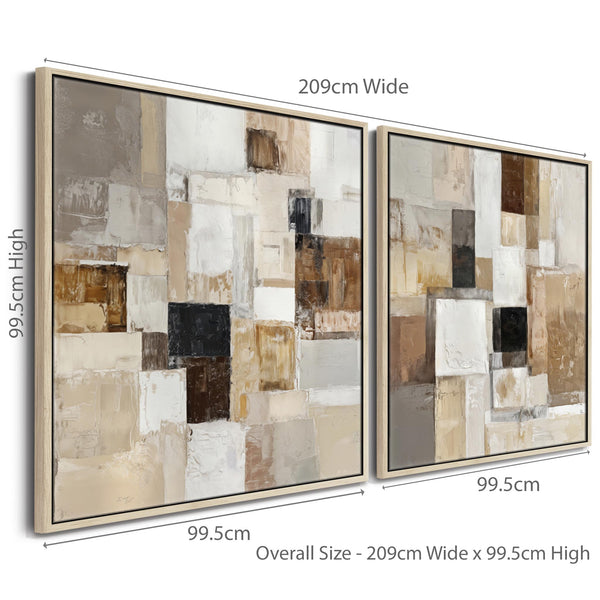 Extra Large Framed Canvas Wall Art Pair - Natural Warm Neutral