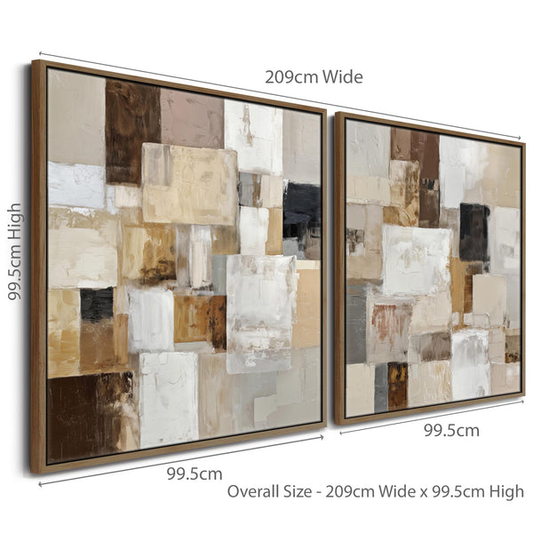 Oversized Pair Framed Canvases - Huge Abstract Artwork - Set 2