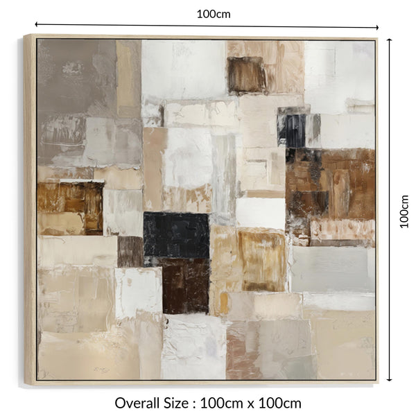Large Square Brown Cream Framed Canvas Artwork - Oak & Ivory