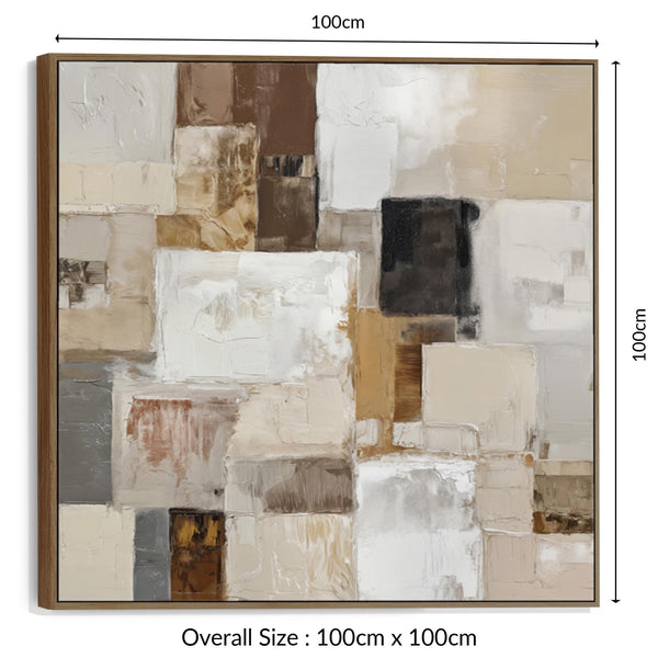 Warm Beige Cream Square Abstract Wall Art Framed - Calm Balance