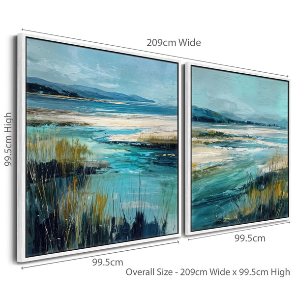 Extra Large Pair Framed Scottish Wall Art - Teal Blue Set of 2