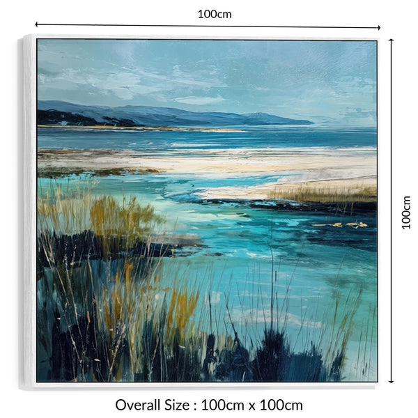 Teal Blue Green Framed Scottish Landscape Canvas - Beach View