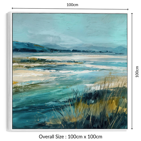 Framed Scottish Beach Landscape Canvas Art - Teal Blue Green
