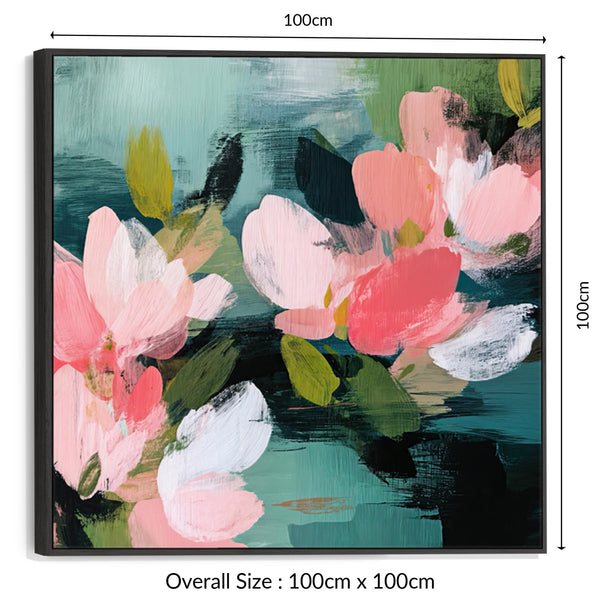 Large Abstract Floral Canvas Wall Art Framed - Pink Green