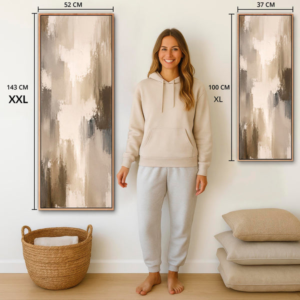 Tall Beige Brown Abstract Framed Canvas Picture - Umber Moods