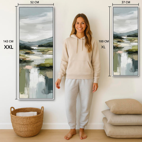 Tall Olive Green White Framed Vertical Wall Art - Quiet Loch