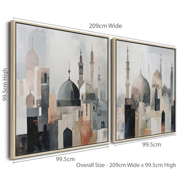 Extra Large Modern Framed Islamic Wall Art Pair - Neutral Grey